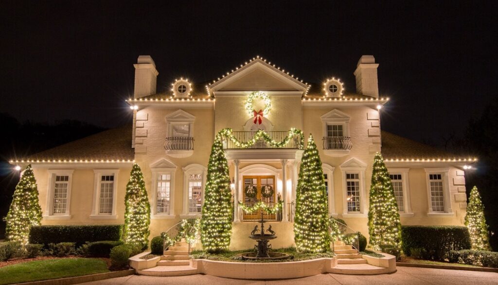 Custom Holliday Lighting by Austin Gutters in Westlake